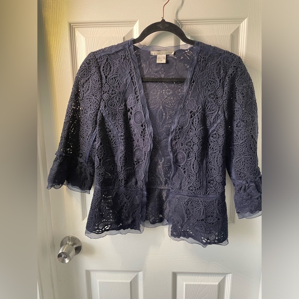 Peter Nygard Blue Peplum 3/4 Sleeve Blouse
